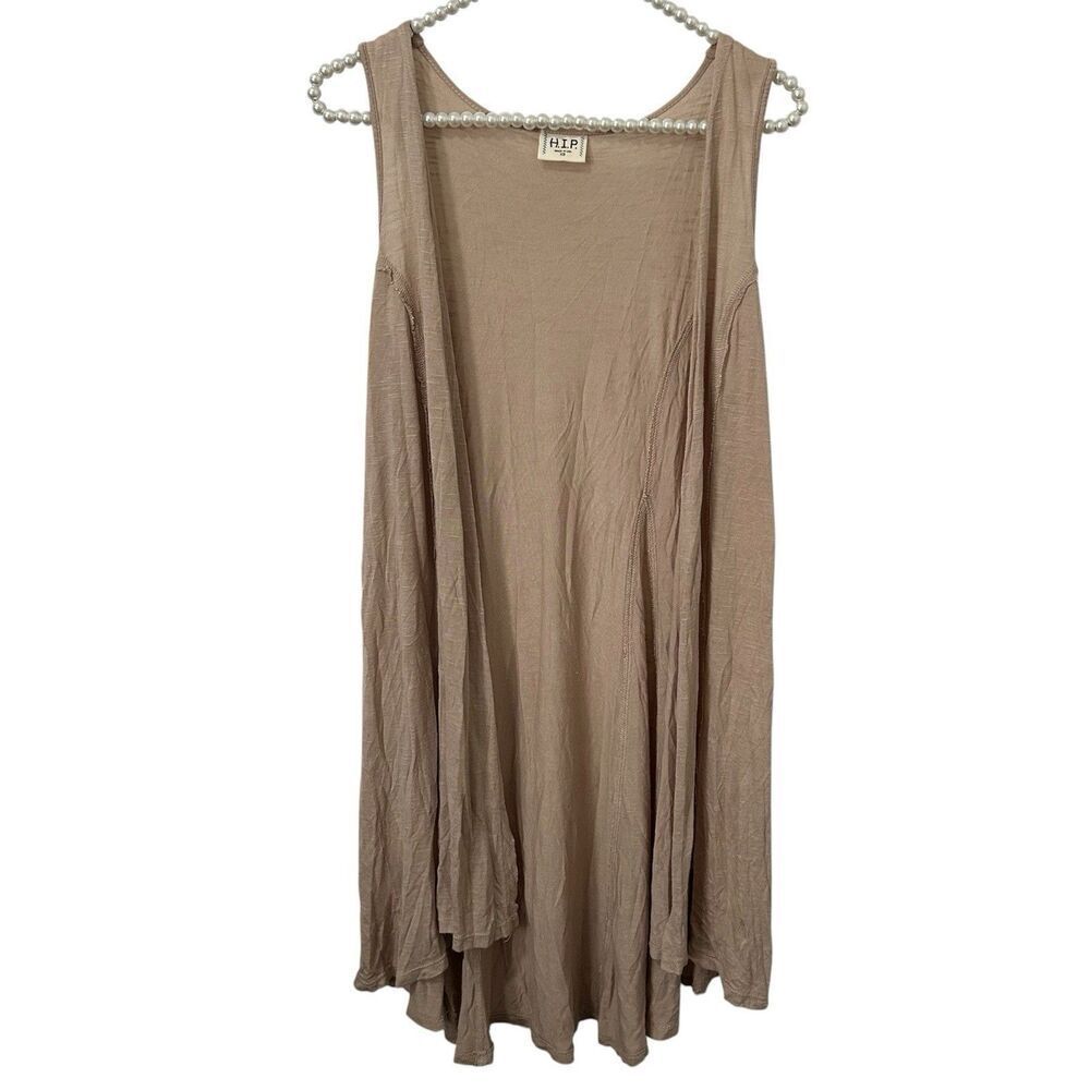 H.I.P. Kimono XS Vest Cardigan Tan Asymmetrical Hem Boho Hippie Festival VTG